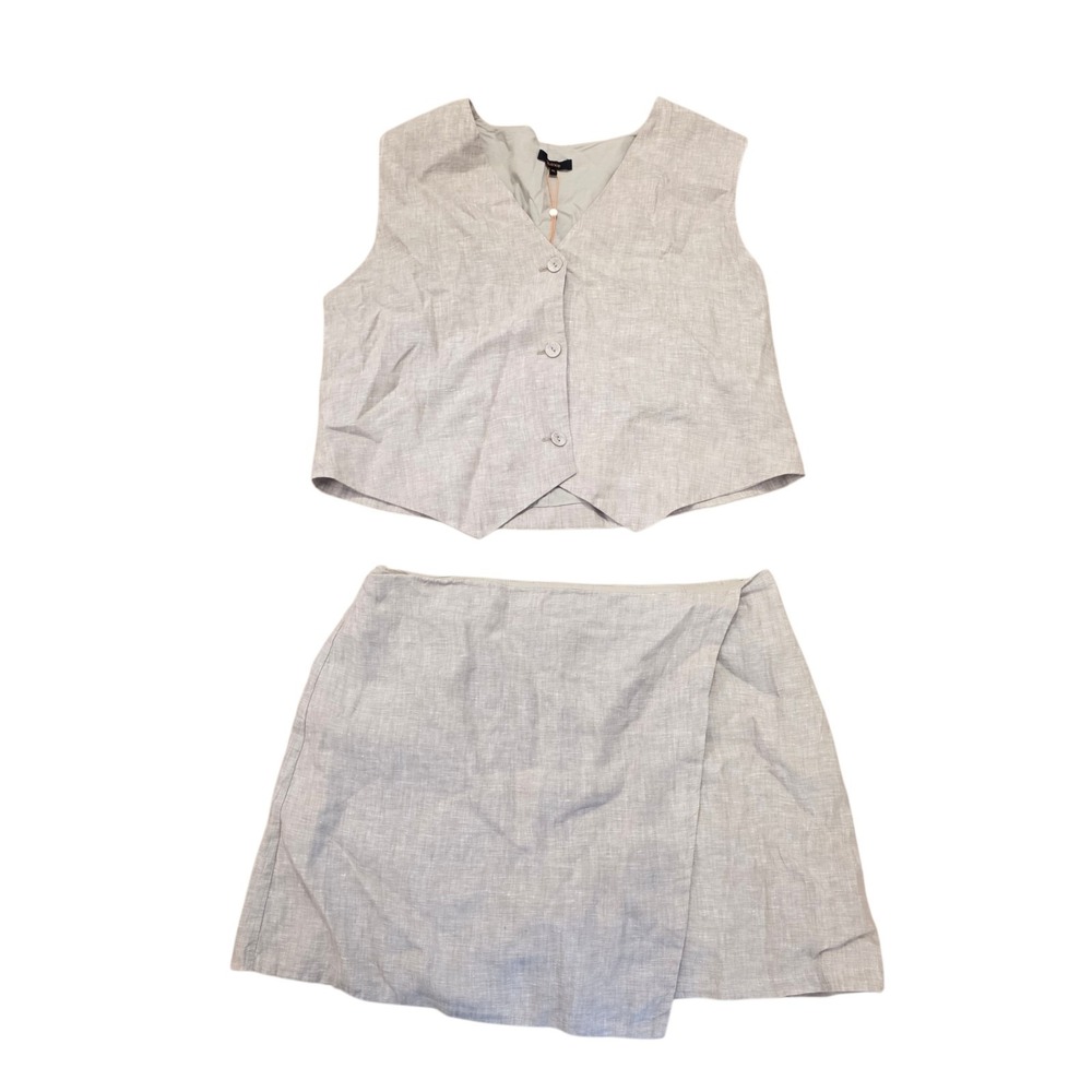 Quince Beige 100% European Linen Minimalist Sleek Vest & Mini Skort Size XL